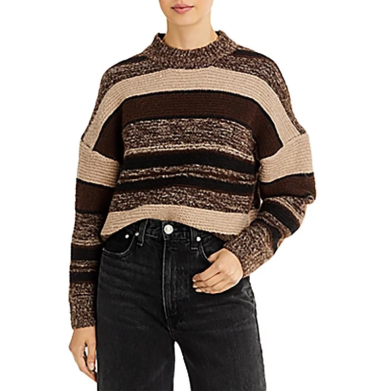 Extra Savings Aqua Womens Georgia Textured Striped Funnel-Neck Sweater