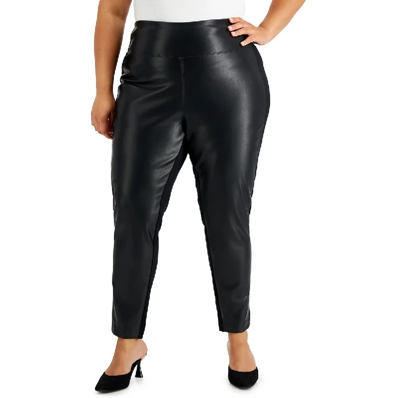 Final Markdown Calvin Klein Womens Plus Faux Leather Stretch Leggings