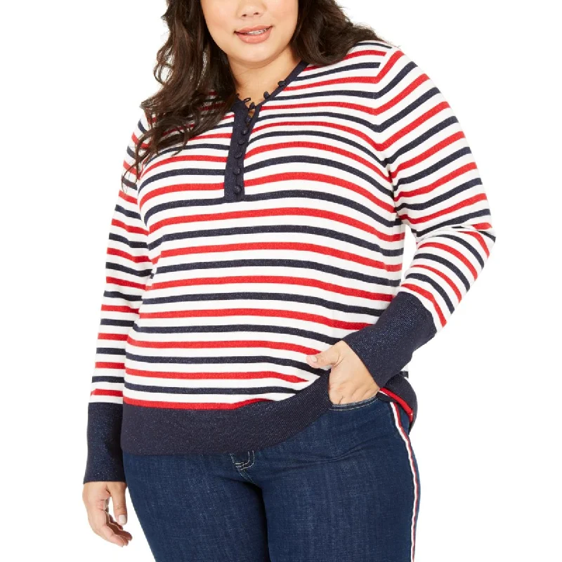 Don't Wait Tommy Hilfiger Womens Plus Metallic Striped Top