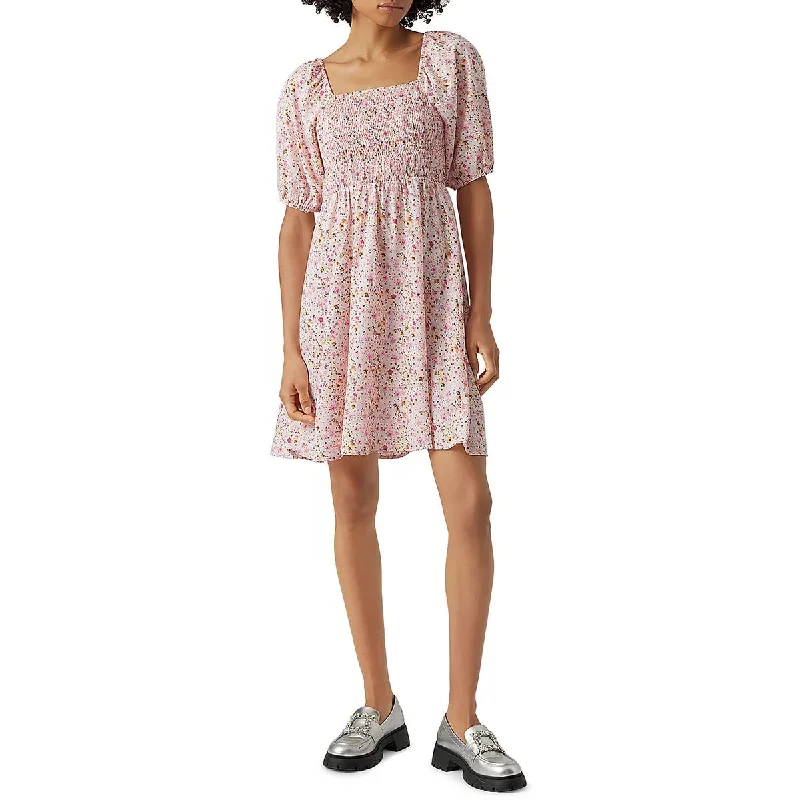 Act Now Vero Moda Womens Henna Satin Smocked Fit & Flare Dress